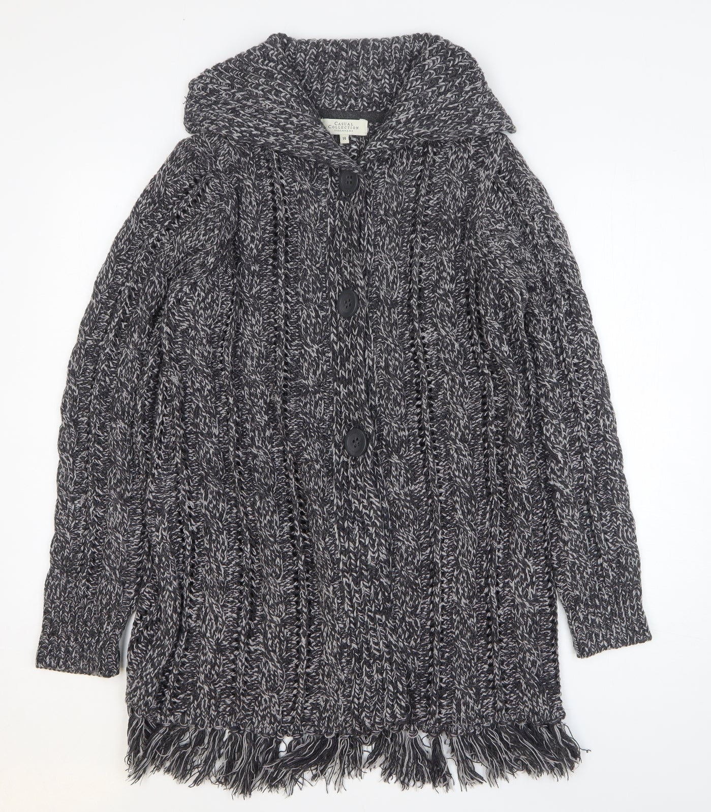 Debenhams Womens Grey Collared Acrylic Cardigan Jumper Size 14