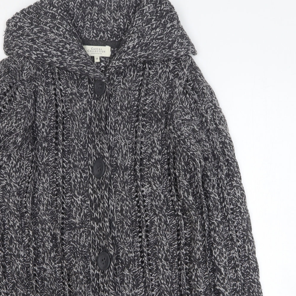 Debenhams Womens Grey Collared Acrylic Cardigan Jumper Size 14