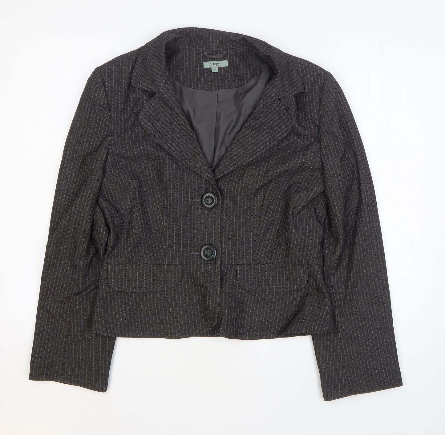 Therapy Womens Black Striped Polyester Jacket Blazer Size 14