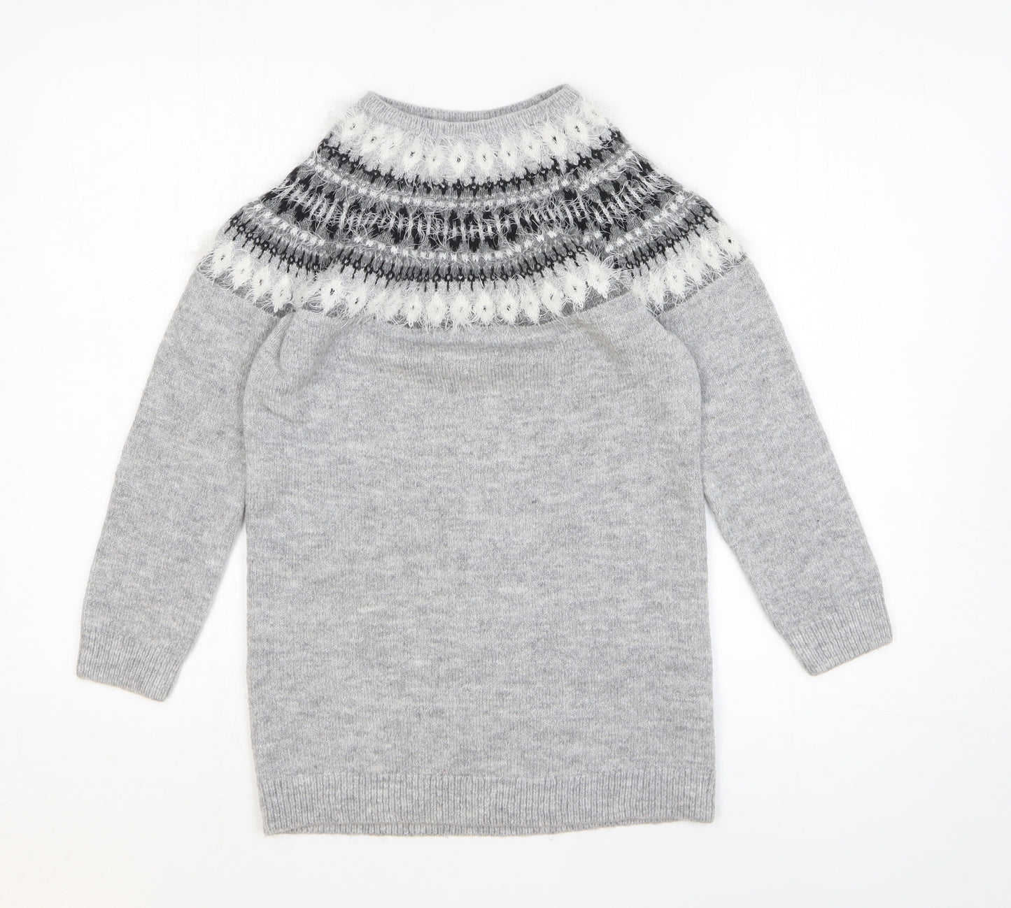 Primark Girls Grey Round Neck Argyle/Diamond Acrylic Pullover Jumper Size 10-11 Years Pullover