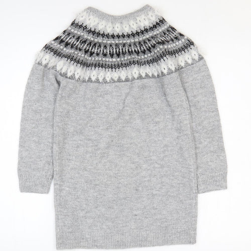 Primark Girls Grey Round Neck Argyle/Diamond Acrylic Pullover Jumper Size 10-11 Years Pullover