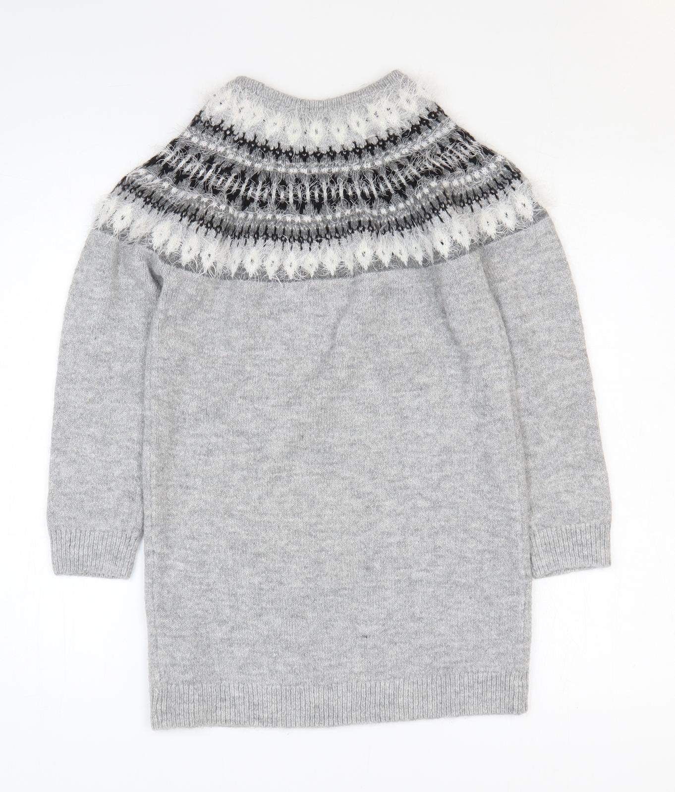 Primark Girls Grey Round Neck Argyle/Diamond Acrylic Pullover Jumper Size 10-11 Years Pullover