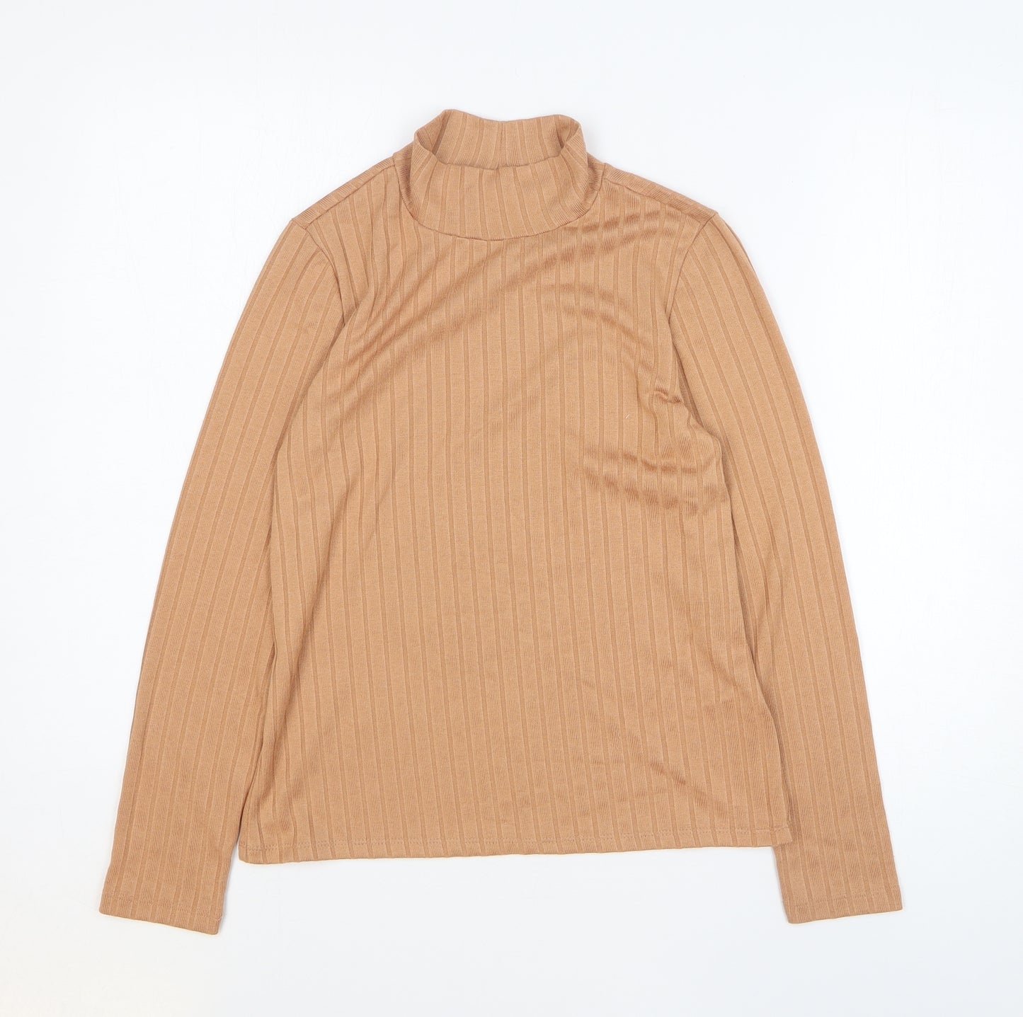 F&F Womens Beige Polyester Basic T-Shirt Size 10 Mock Neck