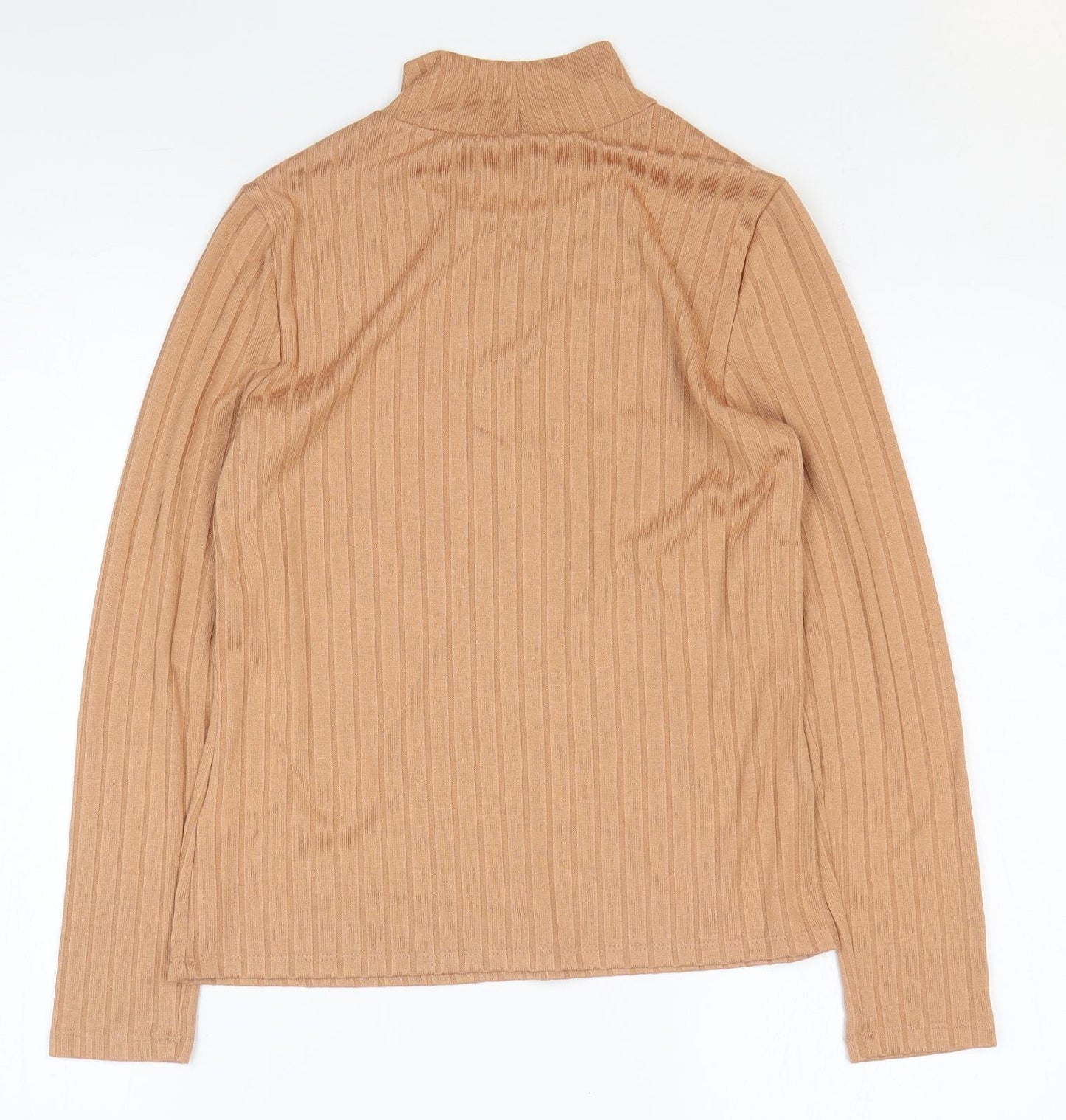 F&F Womens Beige Polyester Basic T-Shirt Size 10 Mock Neck