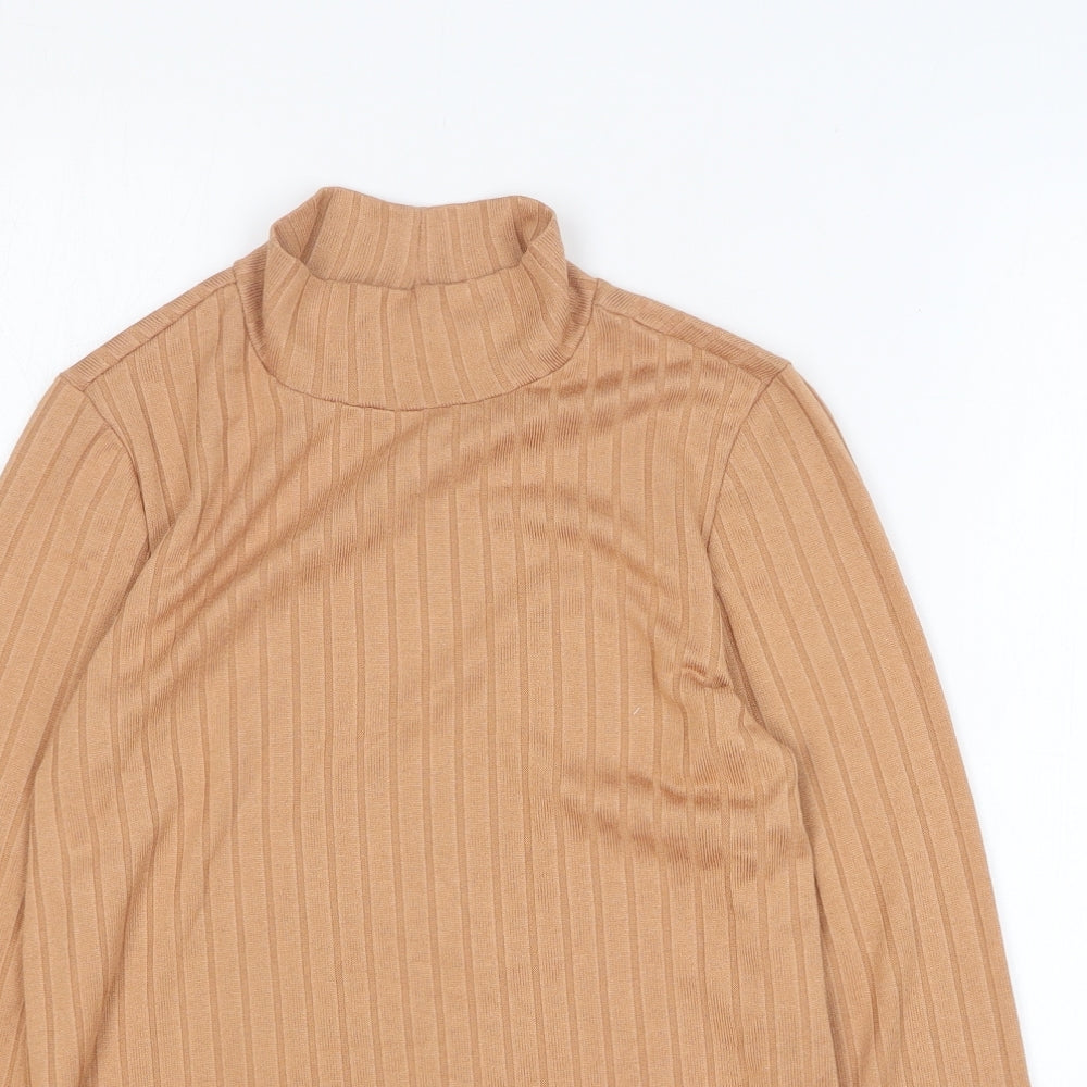 F&F Womens Beige Polyester Basic T-Shirt Size 10 Mock Neck