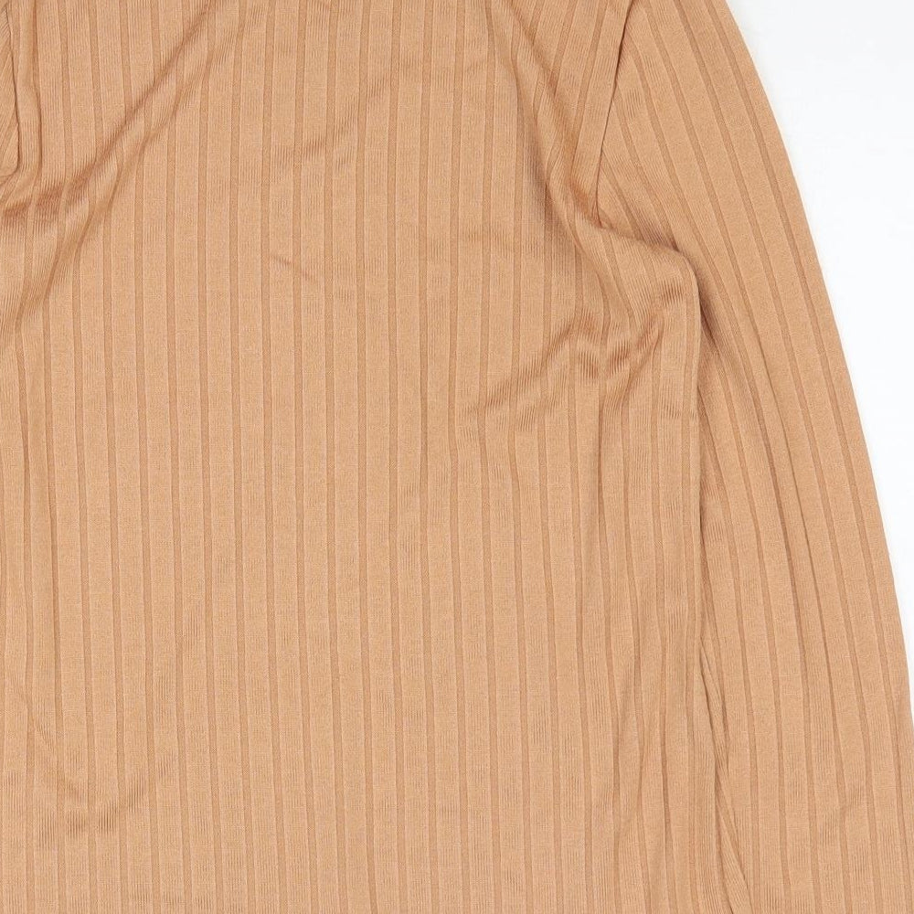 F&F Womens Beige Polyester Basic T-Shirt Size 10 Mock Neck