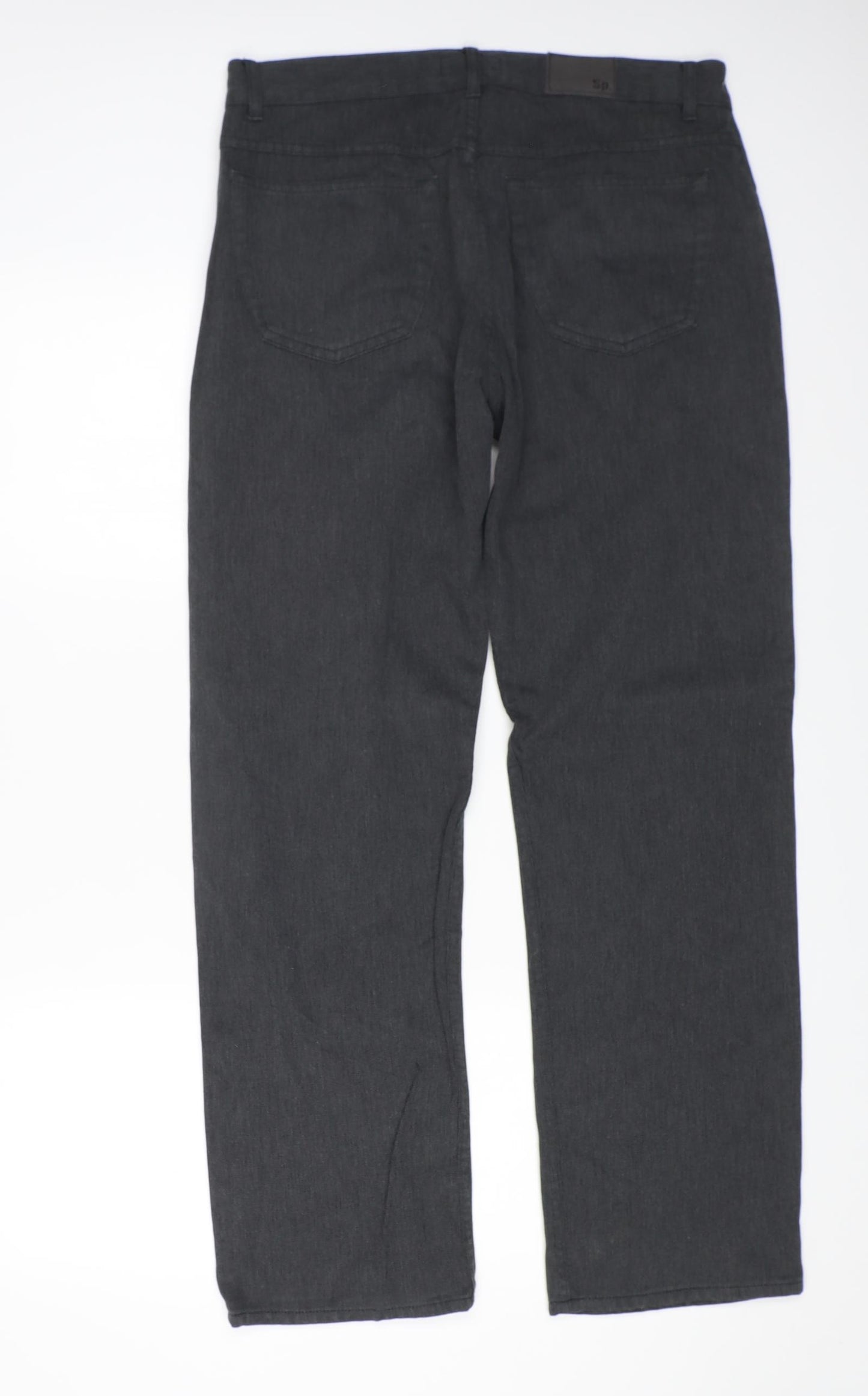 Marks and Spencer Mens Grey Cotton Straight Jeans Size 34 in L31 in Regular Zip