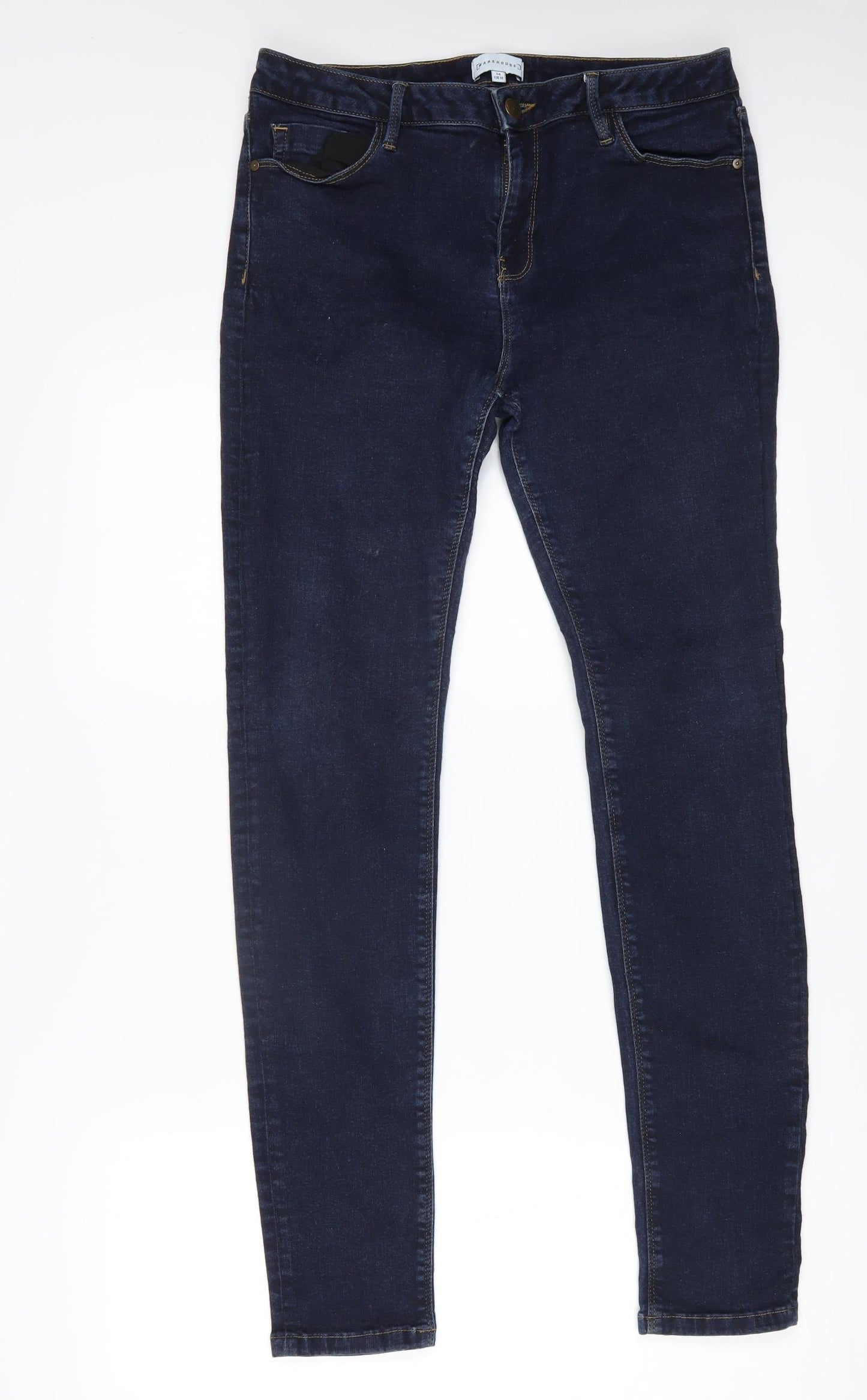 Warehouse Womens Blue Cotton Skinny Jeans Size 16 L28 in Regular Zip