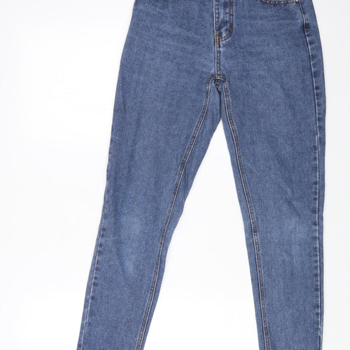 Boohoo Womens Blue Cotton Straight Jeans Size 6 L26 in Regular Zip