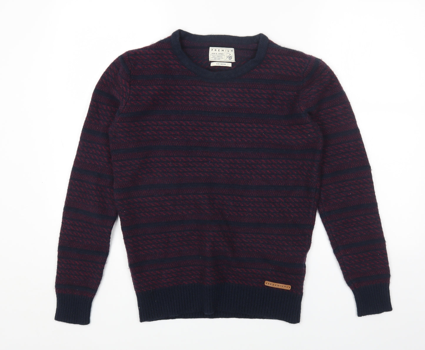 JACK & JONES Mens Red Round Neck Wool Pullover Jumper Size M