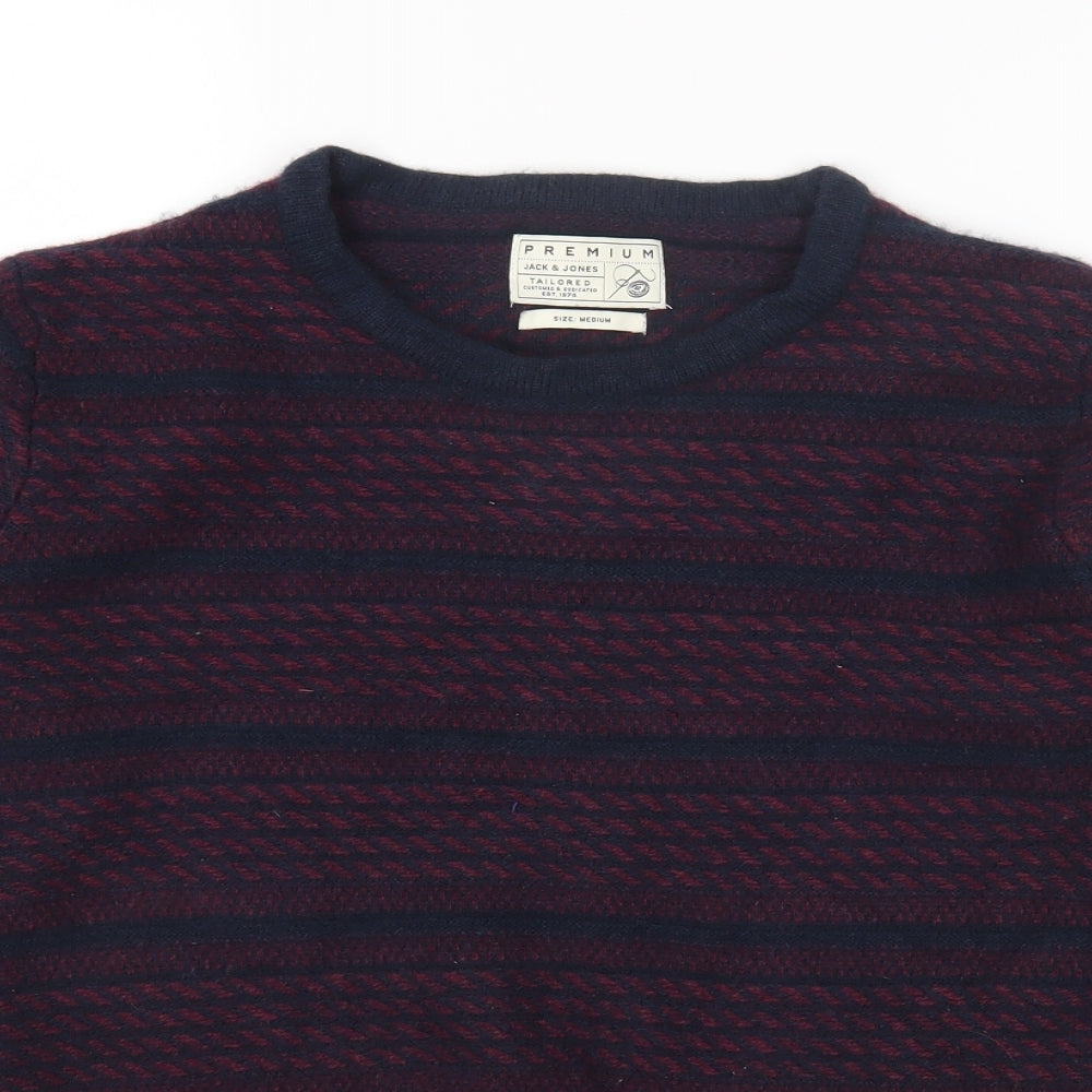 JACK & JONES Mens Red Round Neck Wool Pullover Jumper Size M