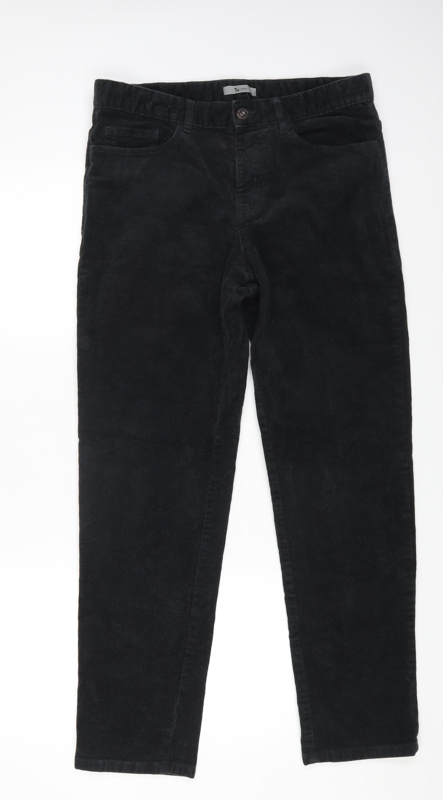 TU Mens Grey Cotton Tapered Jeans Size 32 in L26 in Regular Zip