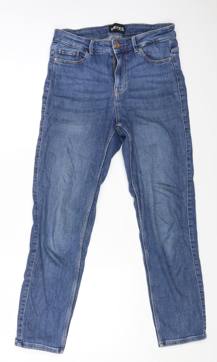 Pieces Womens Blue Cotton Skinny Jeans Size M L25 in Regular Zip