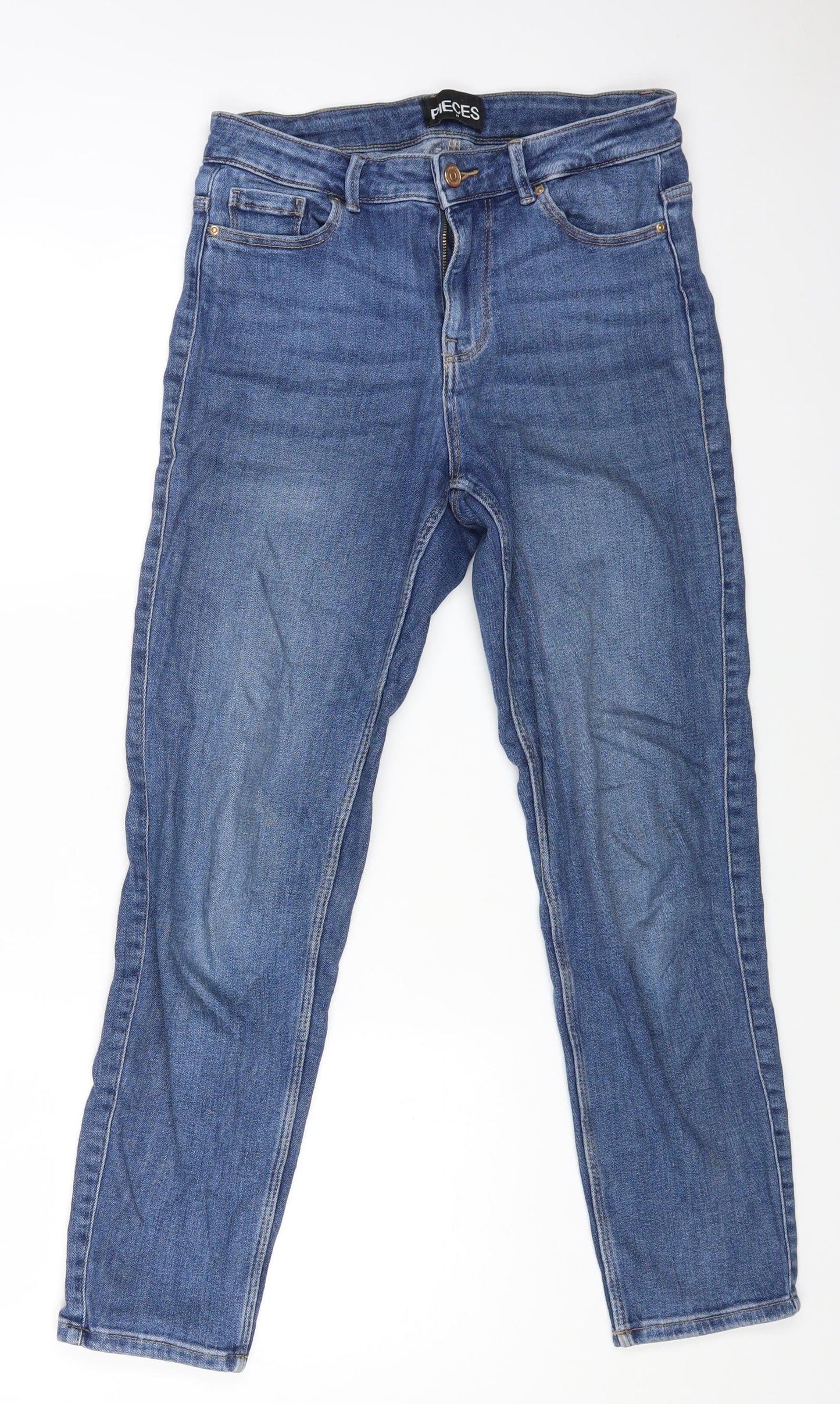 Pieces Womens Blue Cotton Skinny Jeans Size M L25 in Regular Zip