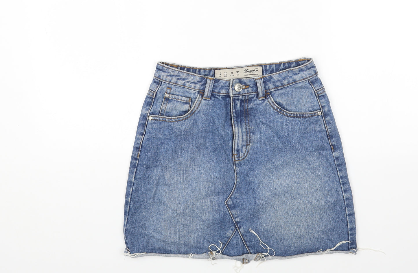 Denim & Co. Womens Blue Cotton Mini Skirt Size 4 Zip