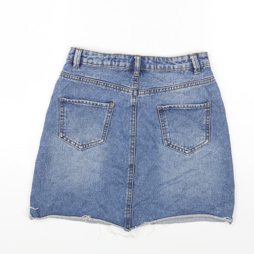 Denim & Co. Womens Blue Cotton Mini Skirt Size 4 Zip