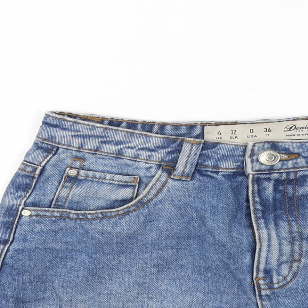 Denim & Co. Womens Blue Cotton Mini Skirt Size 4 Zip