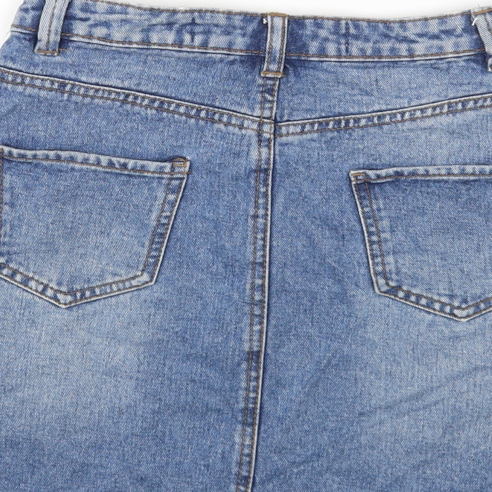 Denim & Co. Womens Blue Cotton Mini Skirt Size 4 Zip