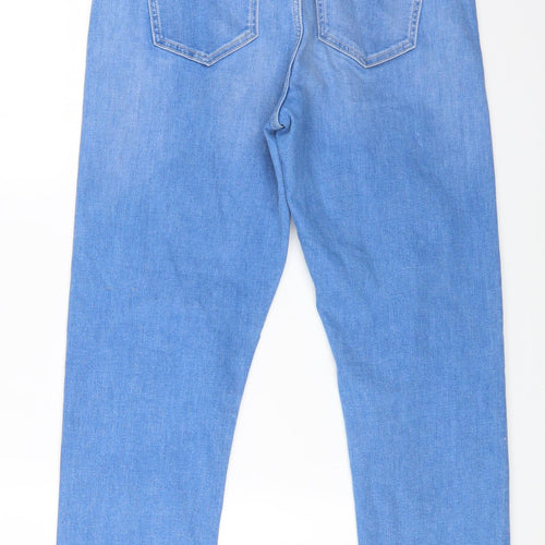 Marks and Spencer Womens Blue Cotton Tapered Jeans Size 12 L24 in Extra-Slim Zip