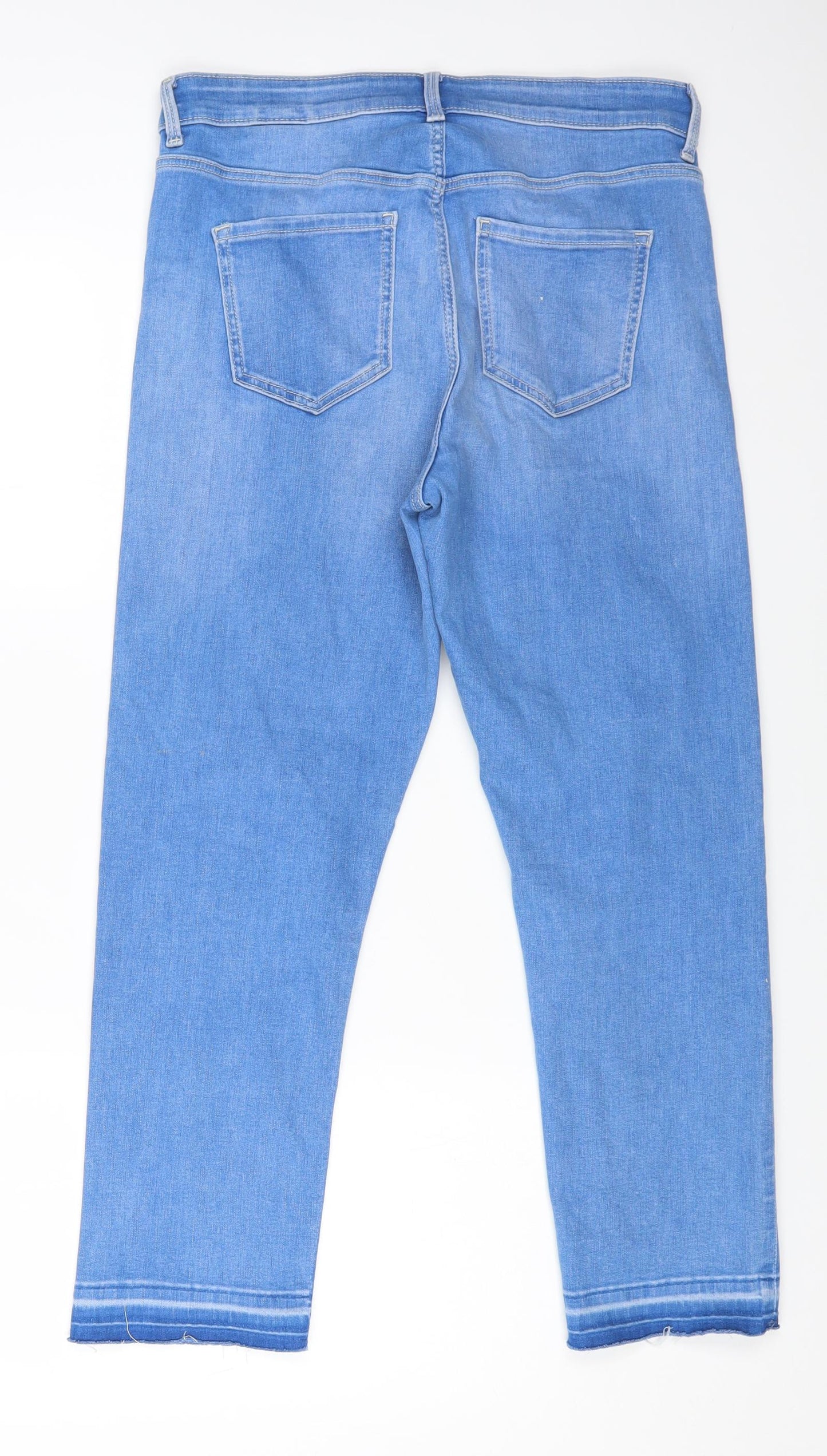 Marks and Spencer Womens Blue Cotton Tapered Jeans Size 12 L24 in Extra-Slim Zip
