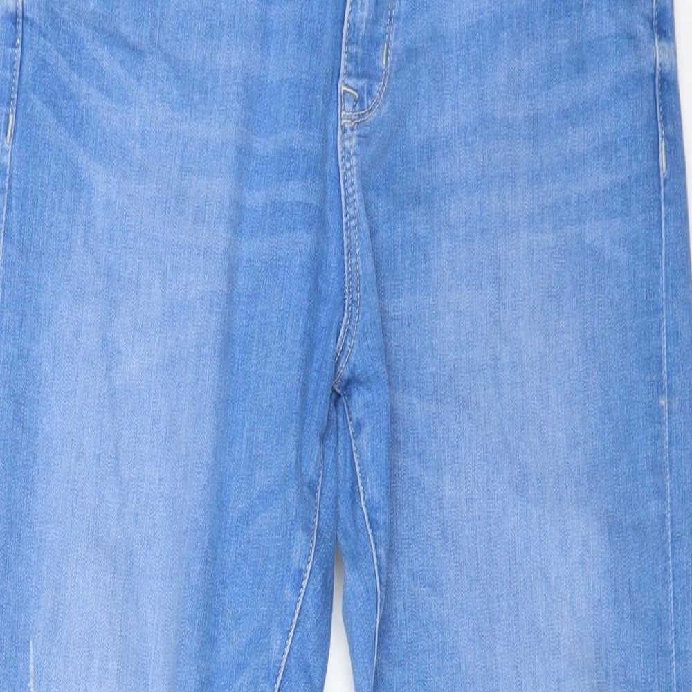 Marks and Spencer Womens Blue Cotton Tapered Jeans Size 12 L24 in Extra-Slim Zip
