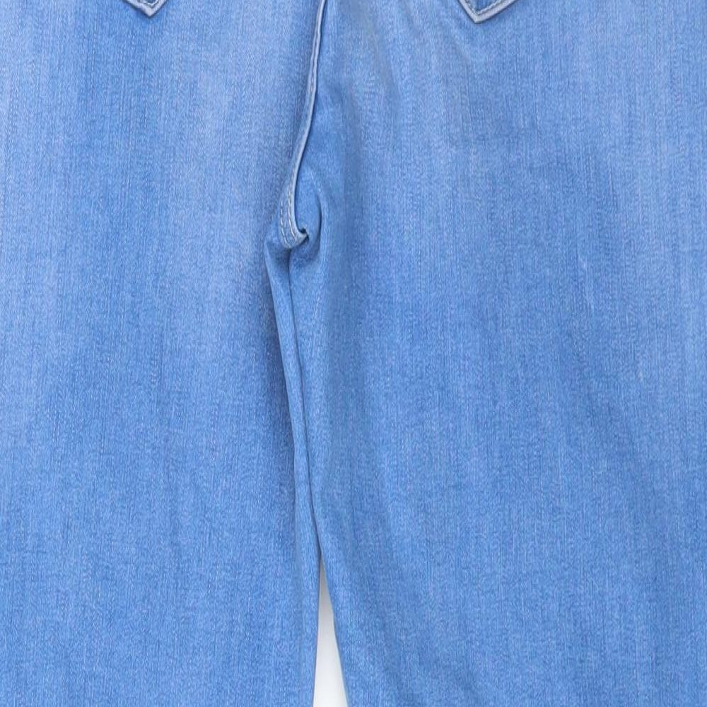 Marks and Spencer Womens Blue Cotton Tapered Jeans Size 12 L24 in Extra-Slim Zip