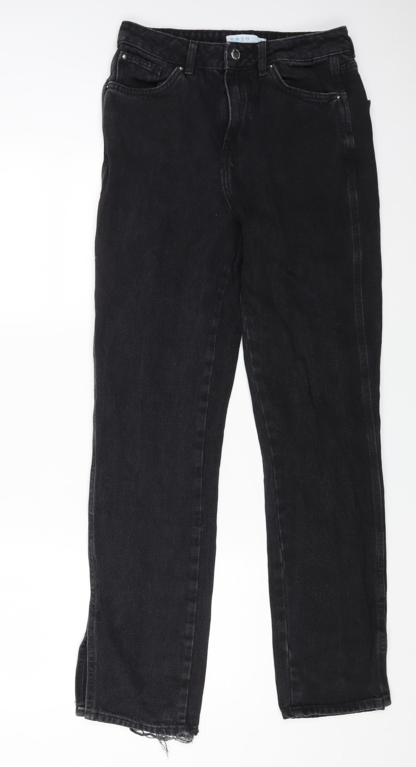 Primark Womens Black Cotton Straight Jeans Size 10 L28 in Regular Zip
