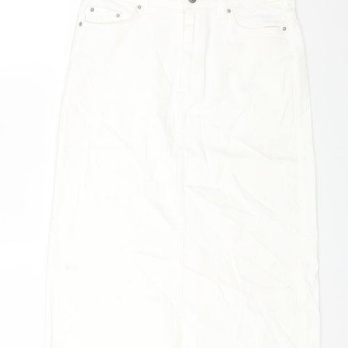 Marks and Spencer Womens White Cotton A-Line Skirt Size 10 Zip