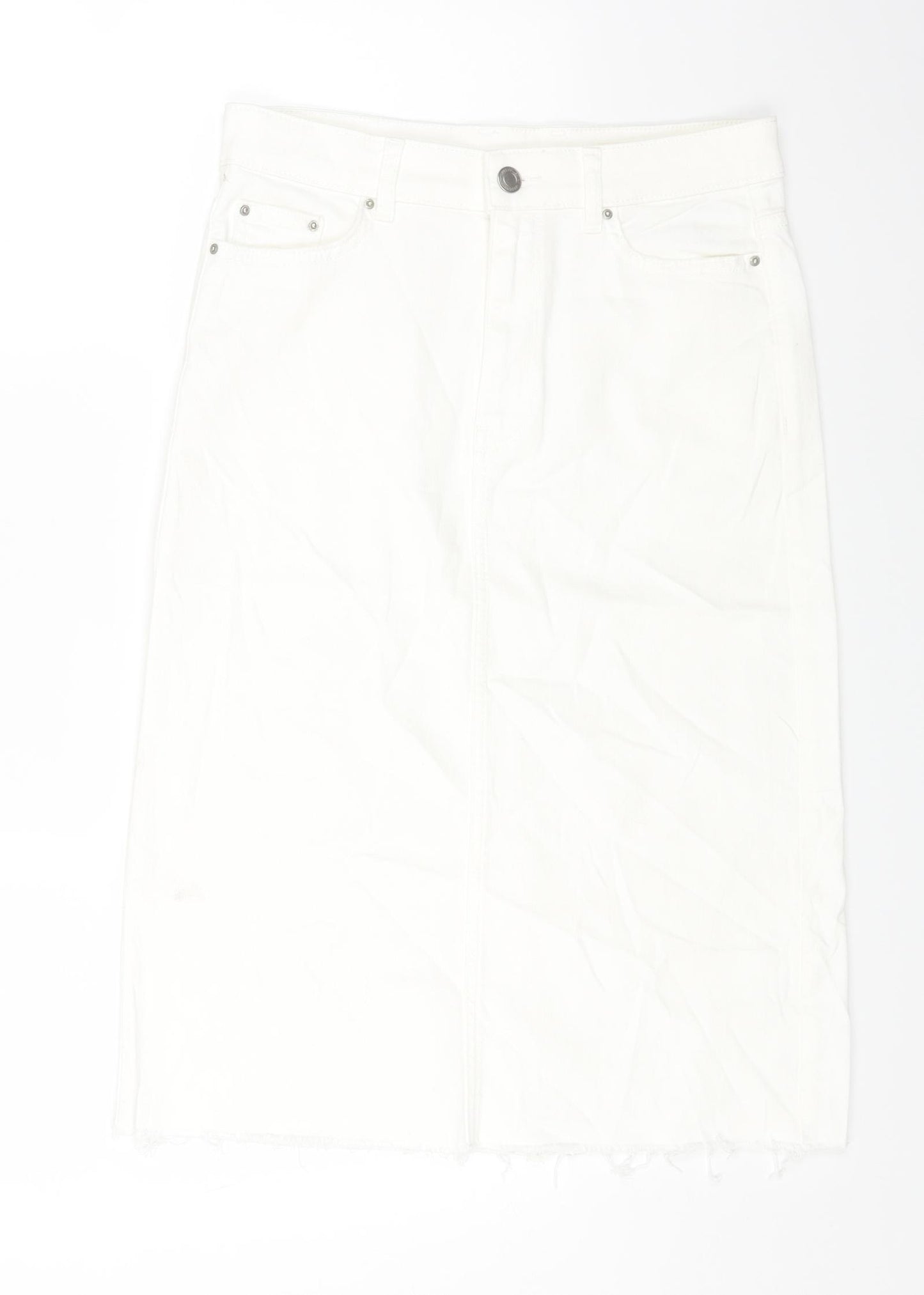 Marks and Spencer Womens White Cotton A-Line Skirt Size 10 Zip
