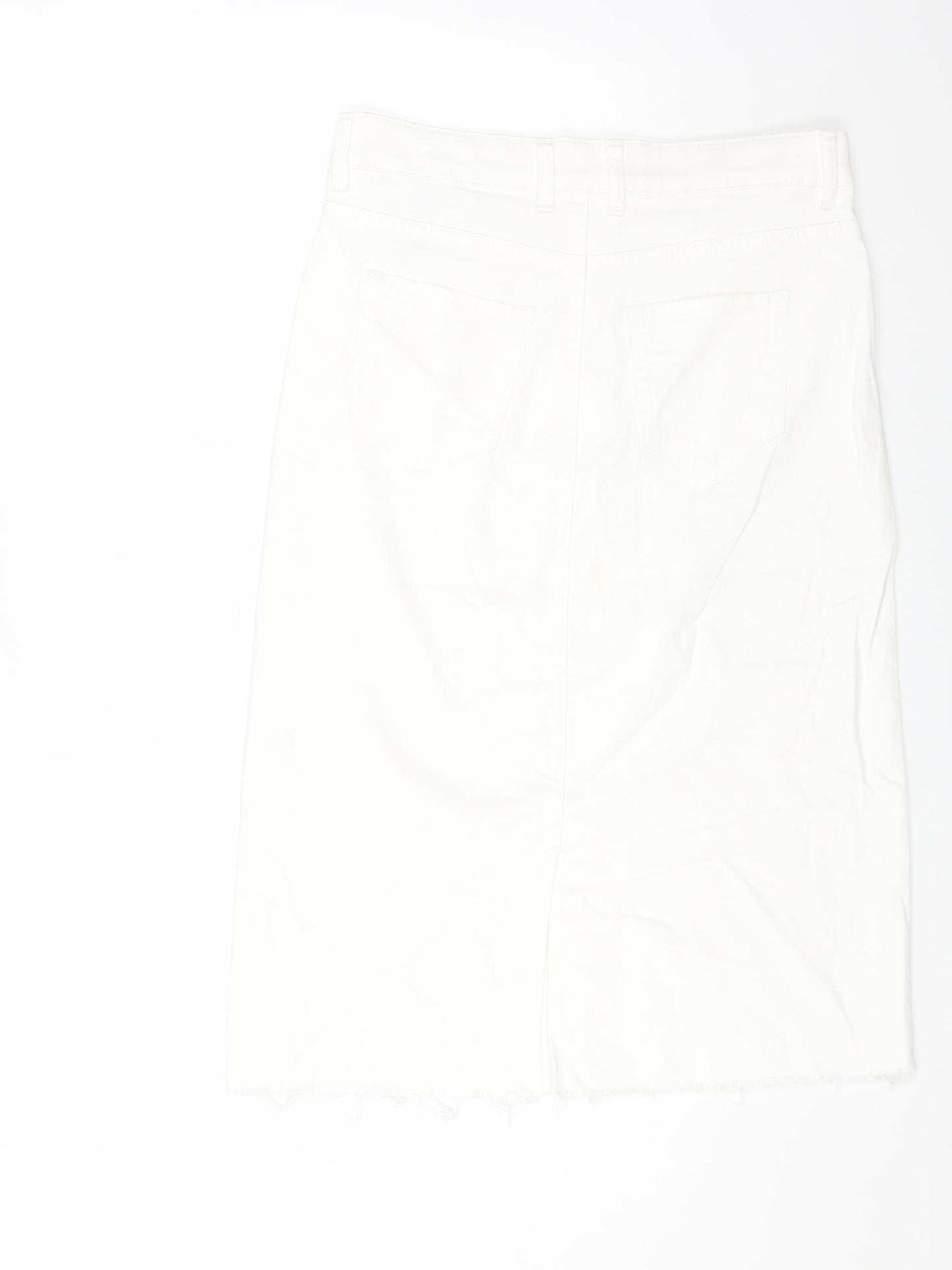 Marks and Spencer Womens White Cotton A-Line Skirt Size 10 Zip