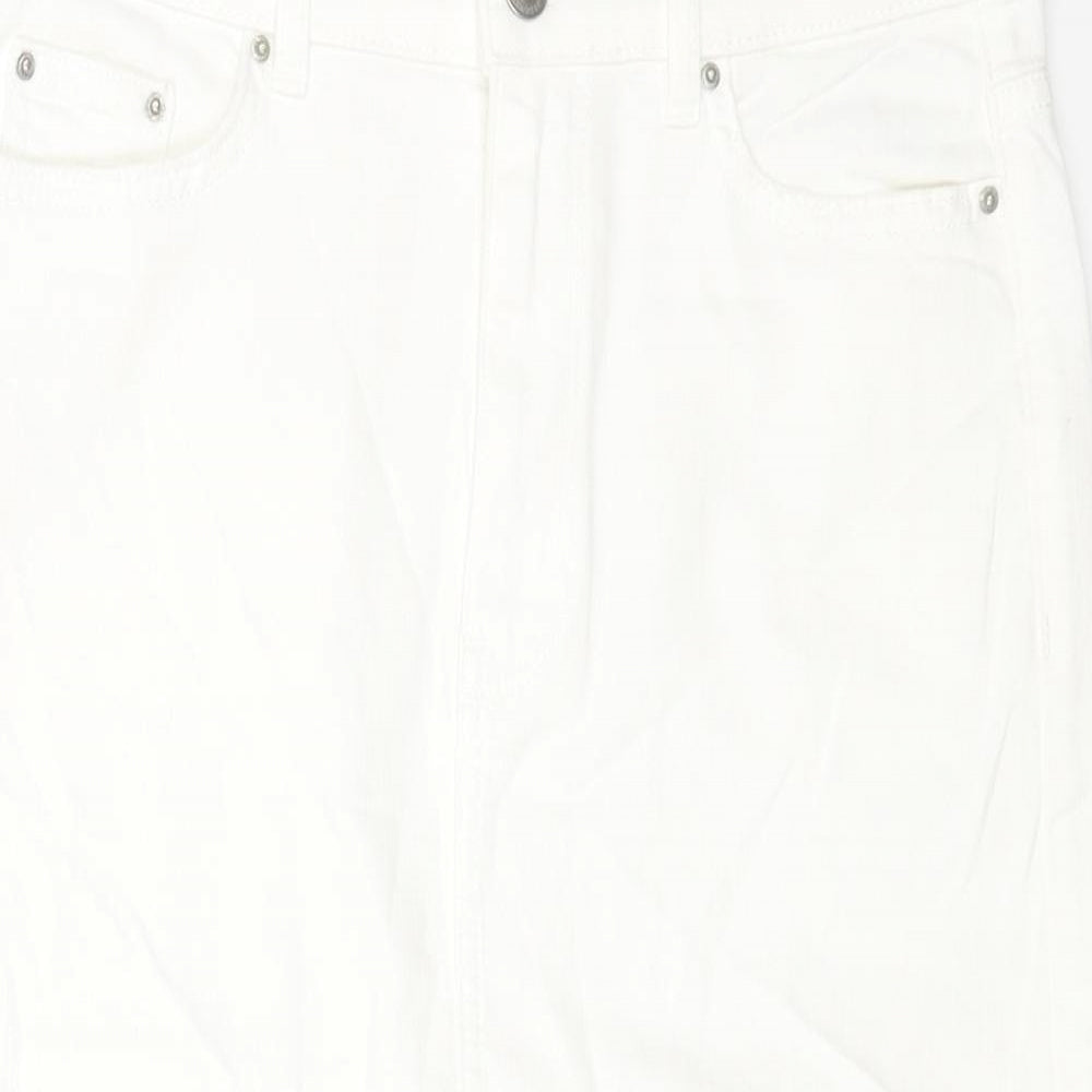 Marks and Spencer Womens White Cotton A-Line Skirt Size 10 Zip