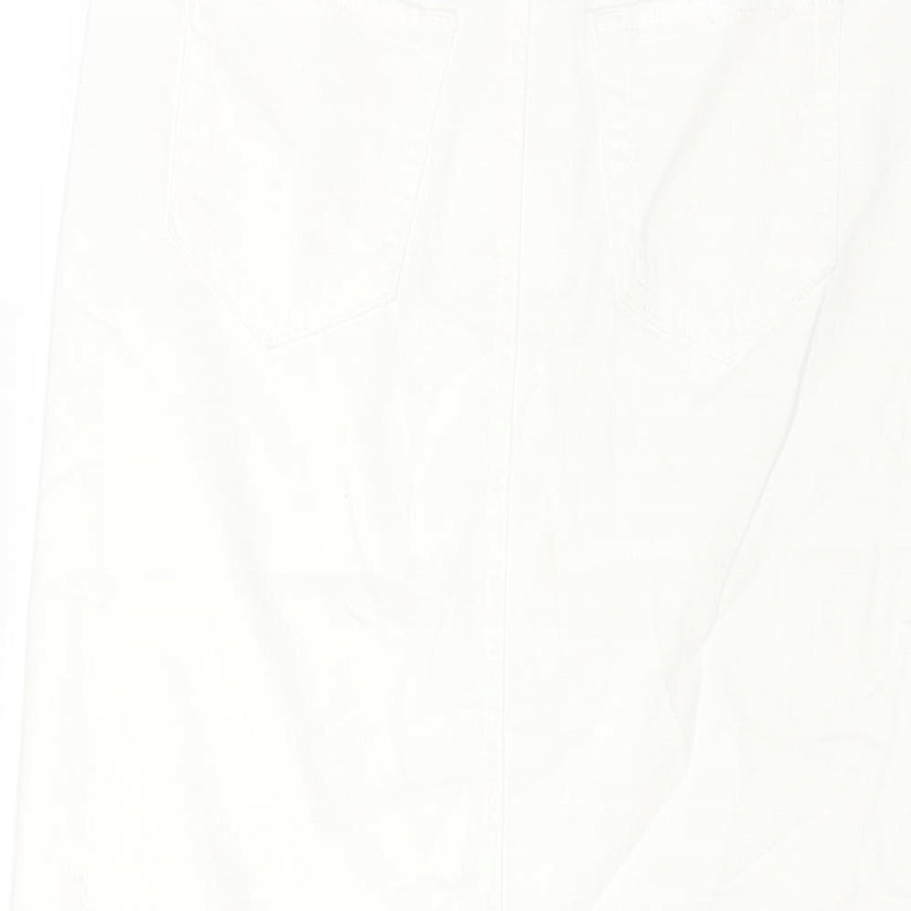Marks and Spencer Womens White Cotton A-Line Skirt Size 10 Zip