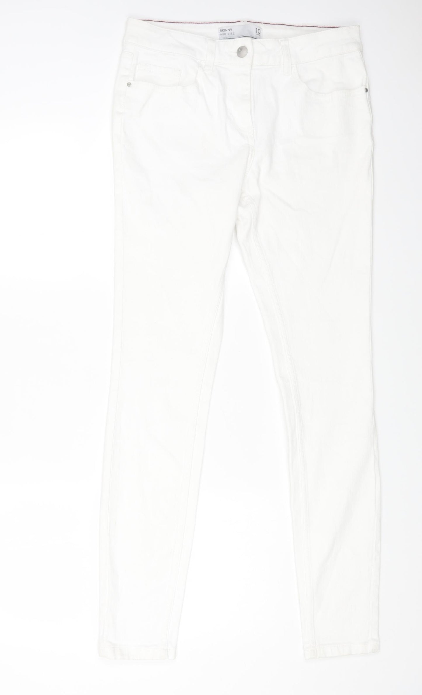 NEXT Womens White Cotton Straight Jeans Size 10 L30 in Regular Zip
