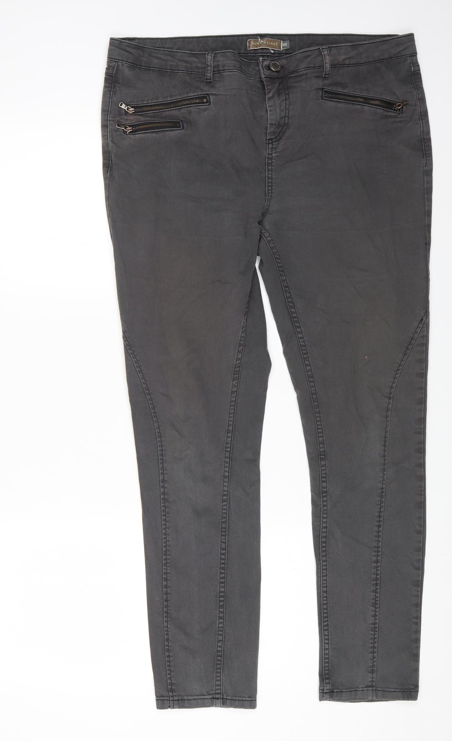 Mint Velvet Womens Grey Cotton Straight Jeans Size 16 L27 in Regular Zip