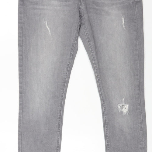 Casey Womens Grey Cotton Straight Jeans Size 10 L28 in Regular Zip