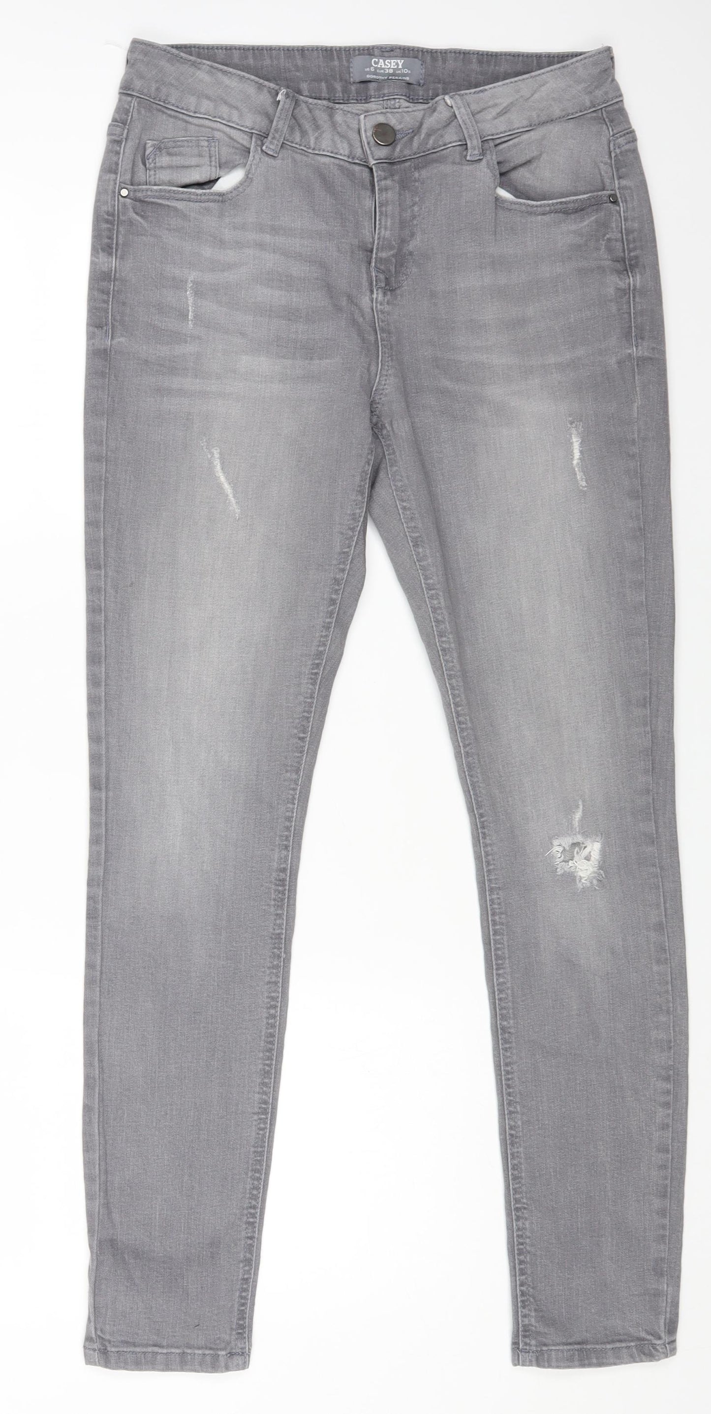 Casey Womens Grey Cotton Straight Jeans Size 10 L28 in Regular Zip