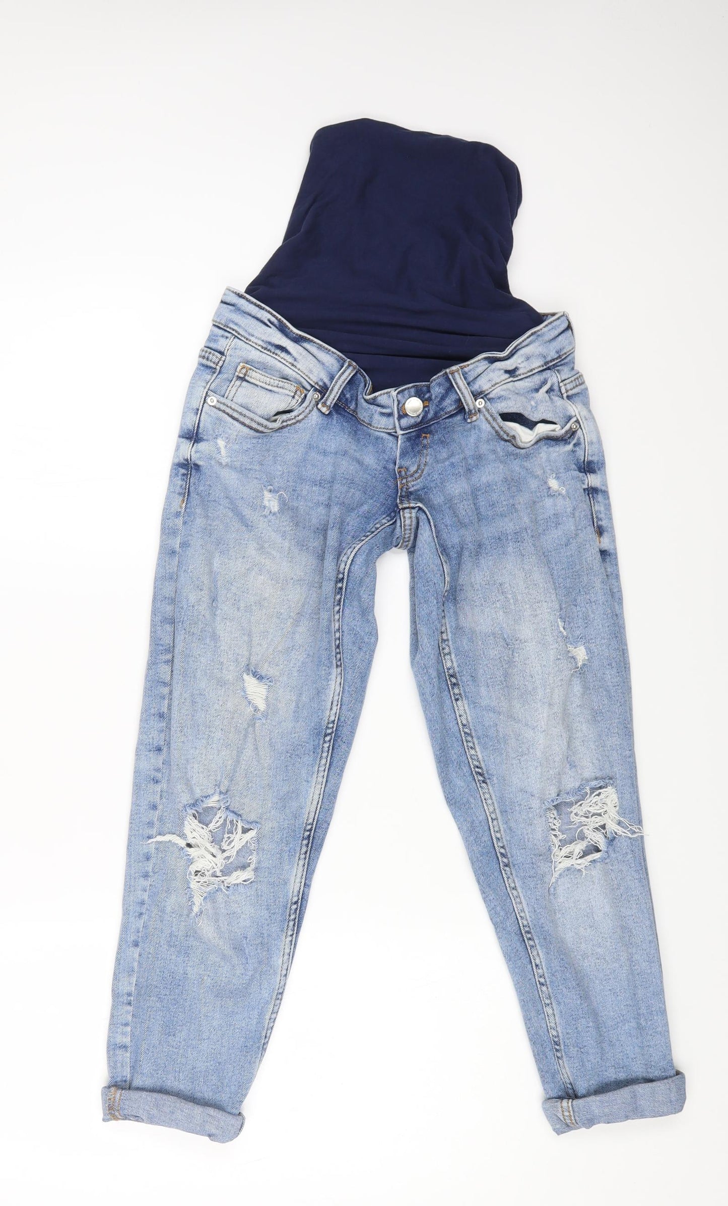 Primark Womens Blue Cotton Mom Jeans Size 8 L22 in Regular Button