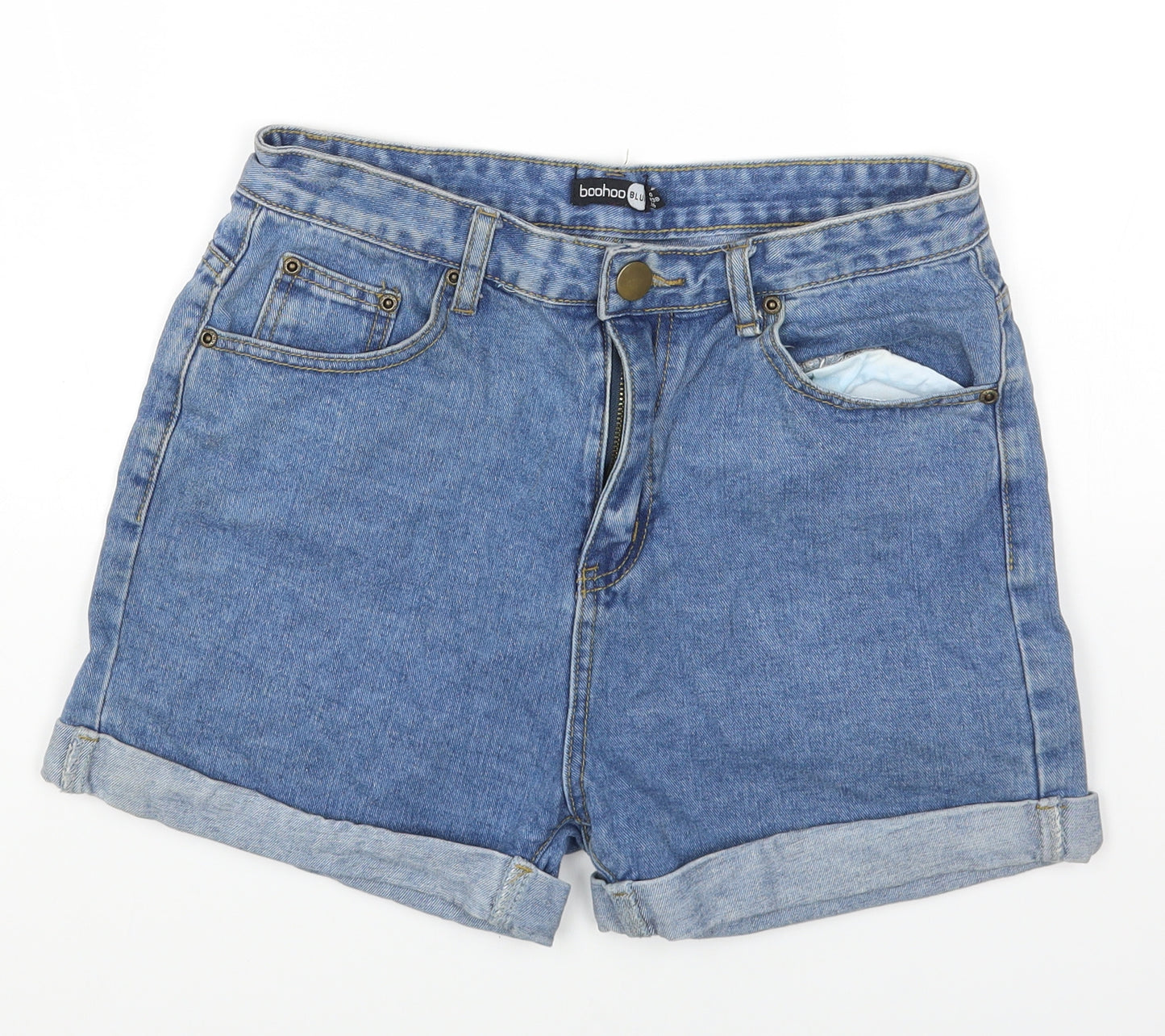 Boohoo Womens Blue Cotton Hot Pants Shorts Size 10 Regular Zip