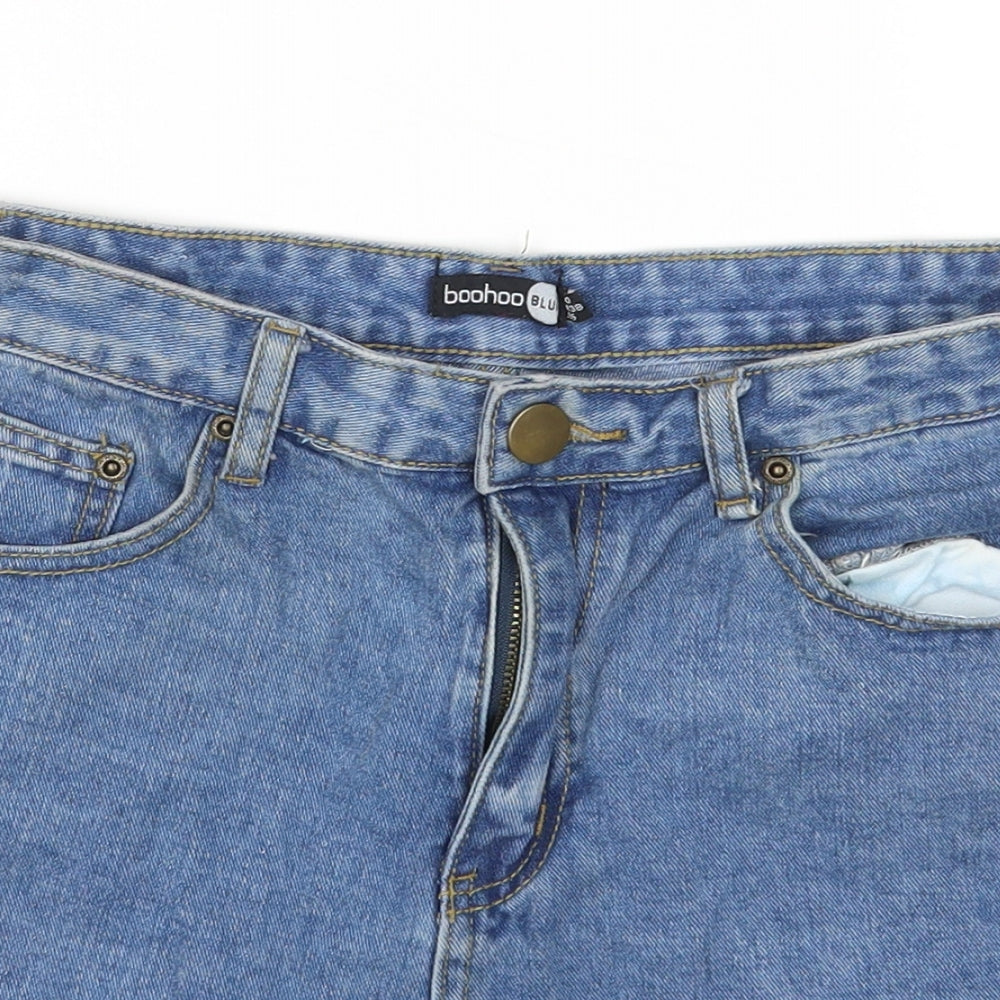 Boohoo Womens Blue Cotton Hot Pants Shorts Size 10 Regular Zip