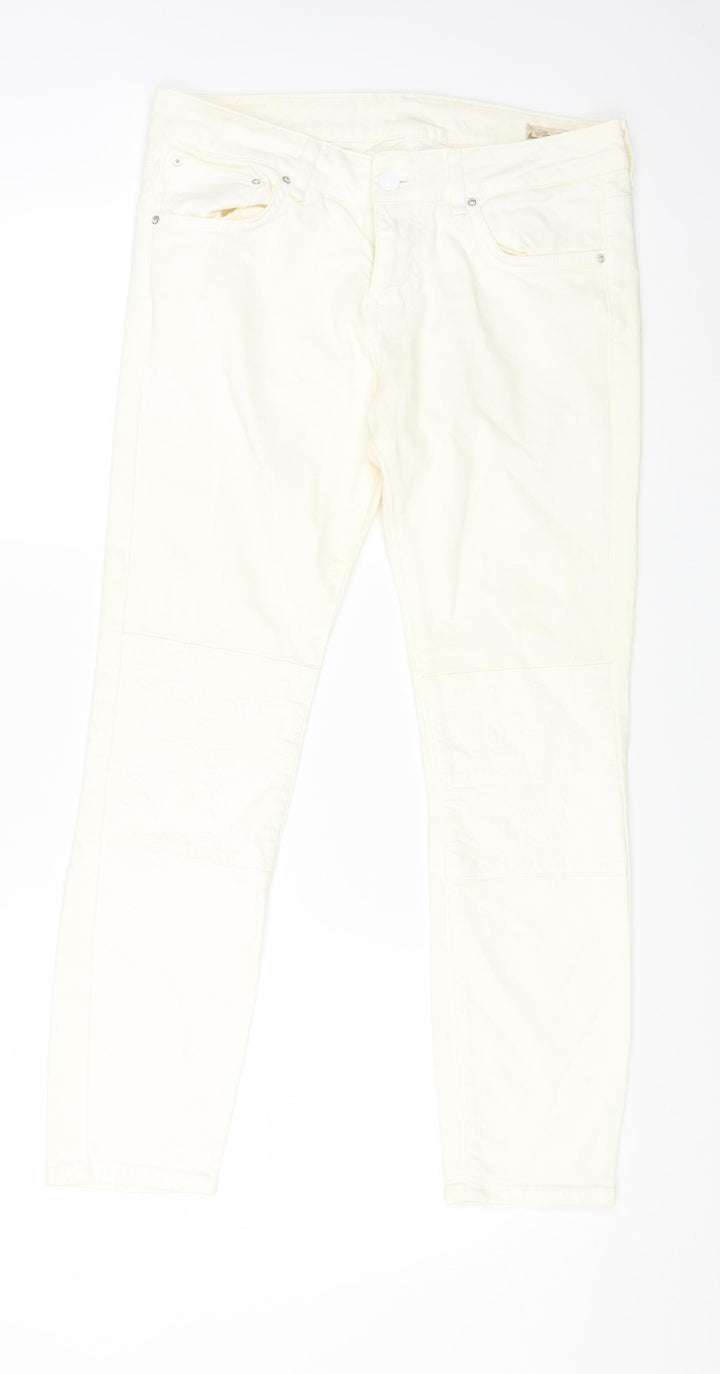 leana woaman Womens White Cotton Straight Jeans Size 28 in L24 in Regular Zip
