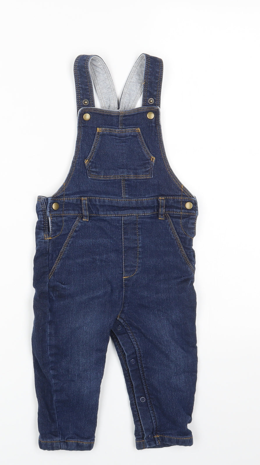 Marks and Spencer Blue Cotton Dungaree Outfit/Set Size 12-18 Months Snap