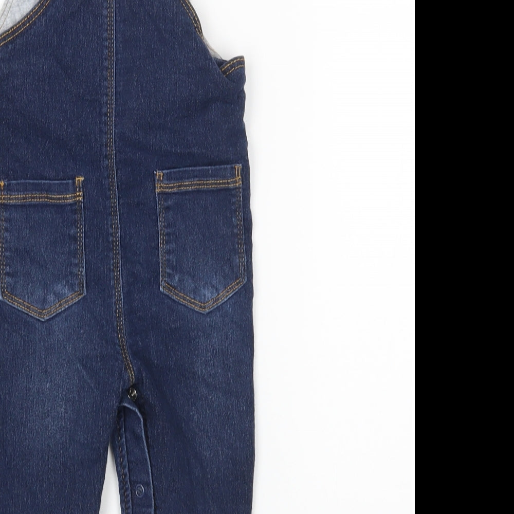 Marks and Spencer Blue Cotton Dungaree Outfit/Set Size 12-18 Months Snap