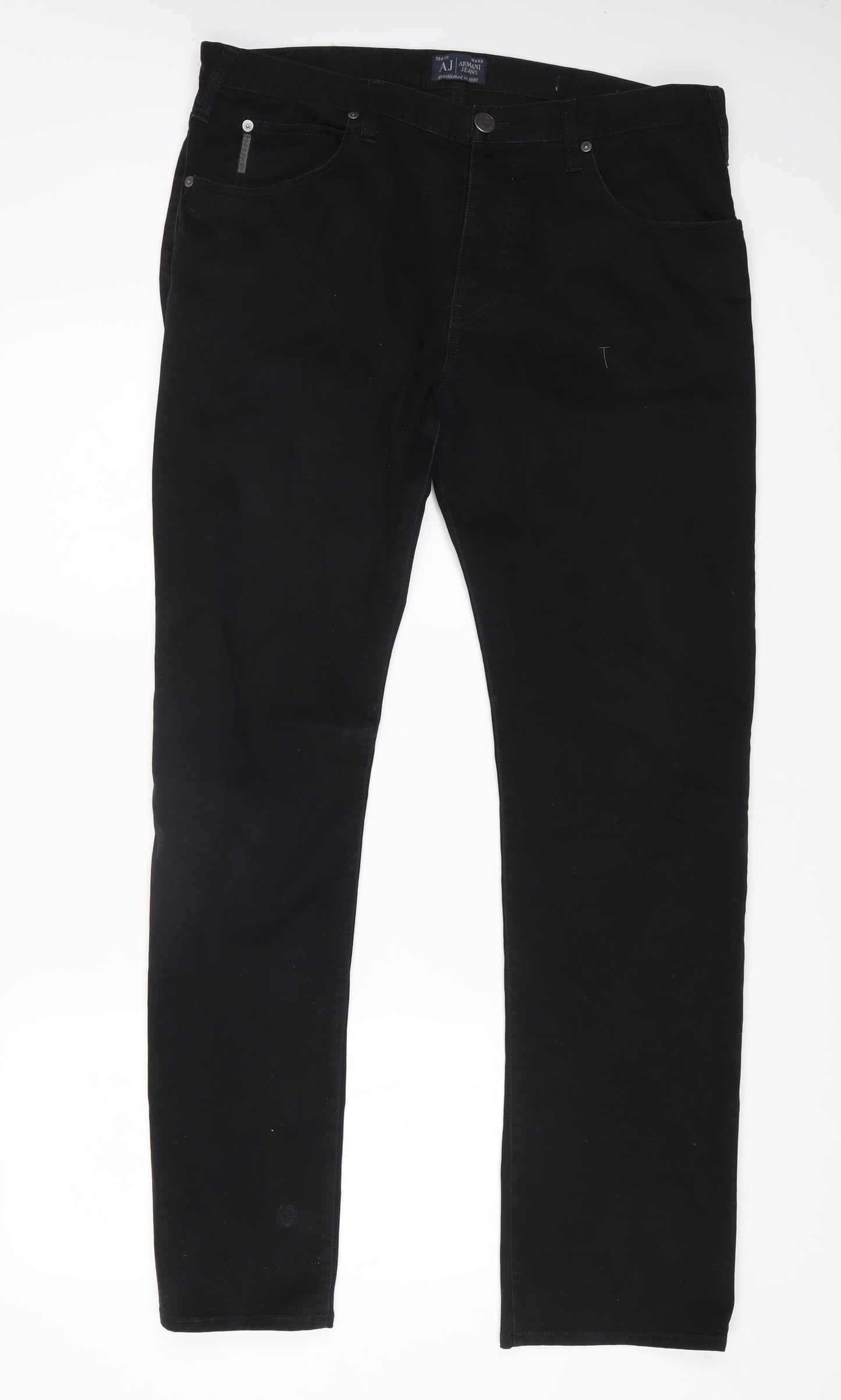 Armani Jeans Mens Black Cotton Straight Jeans Size 36 in L31 in Regular Button