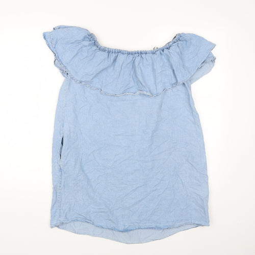 Zara Womens Blue Lyocell A-Line Size XS Off the Shoulder Pullover