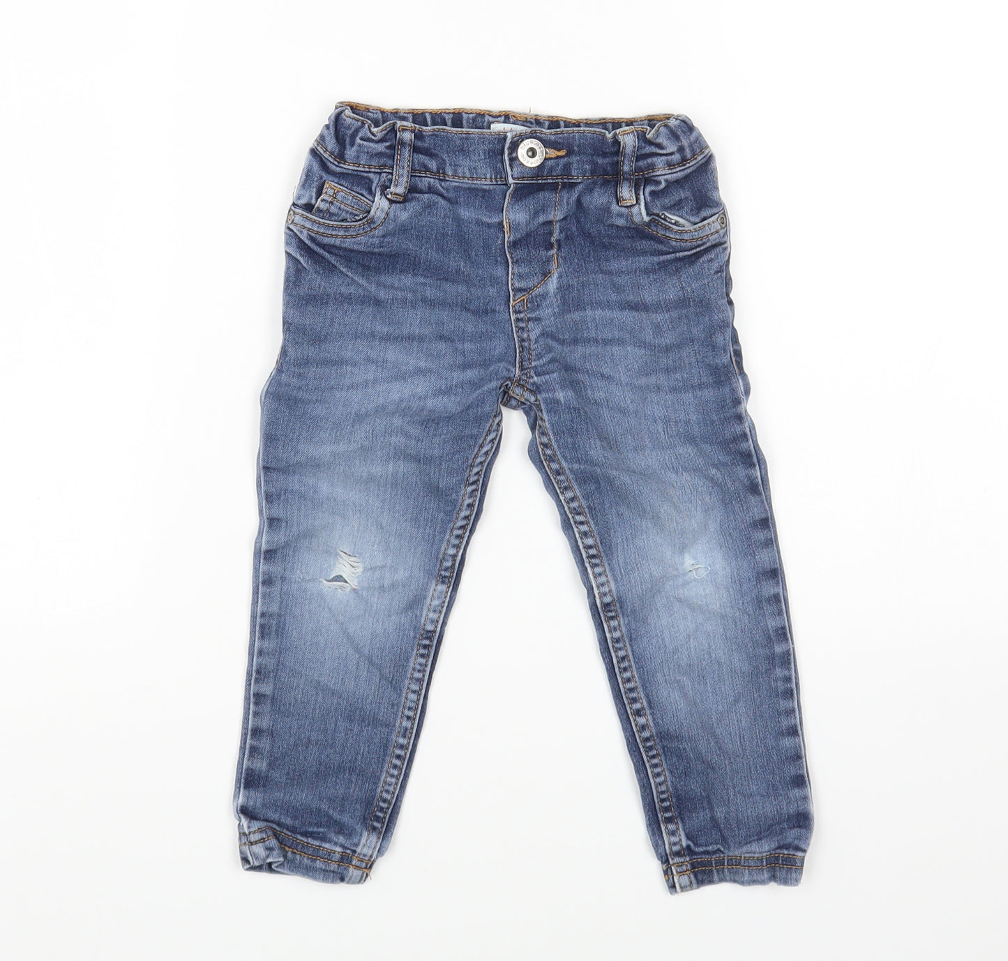 Blue Zoo Blue Cotton Cargo Jeans Size 18-24 Months Button