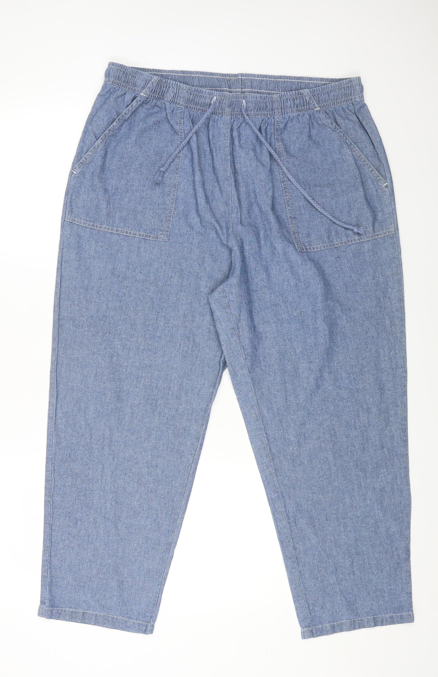 Damart Womens Blue Cotton Cargo Trousers Size 20 L24 in Regular Drawstring