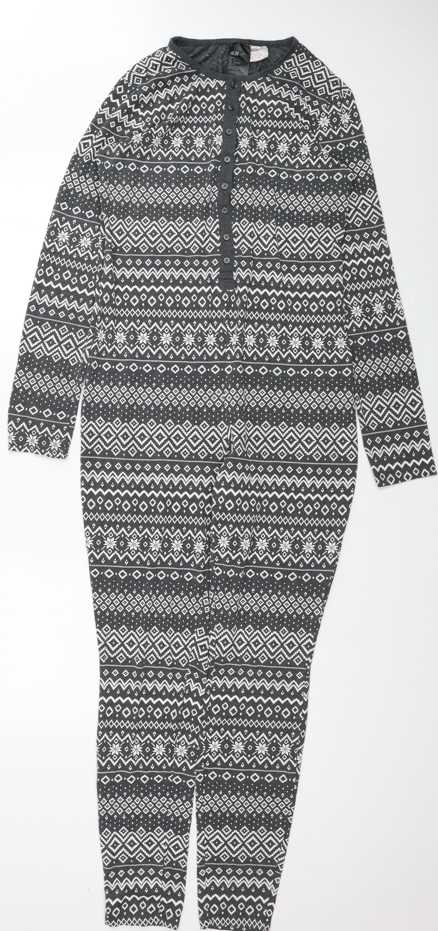 H&M Womens Grey Fair Isle Polyester Capri One Piece Size L Button