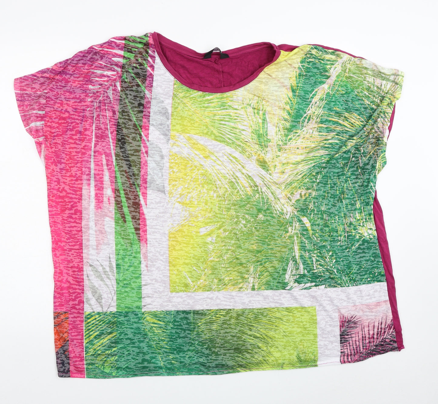 Love Yours Womens Multicoloured Geometric Viscose Basic T-Shirt Size 26 Scoop Neck - Palms