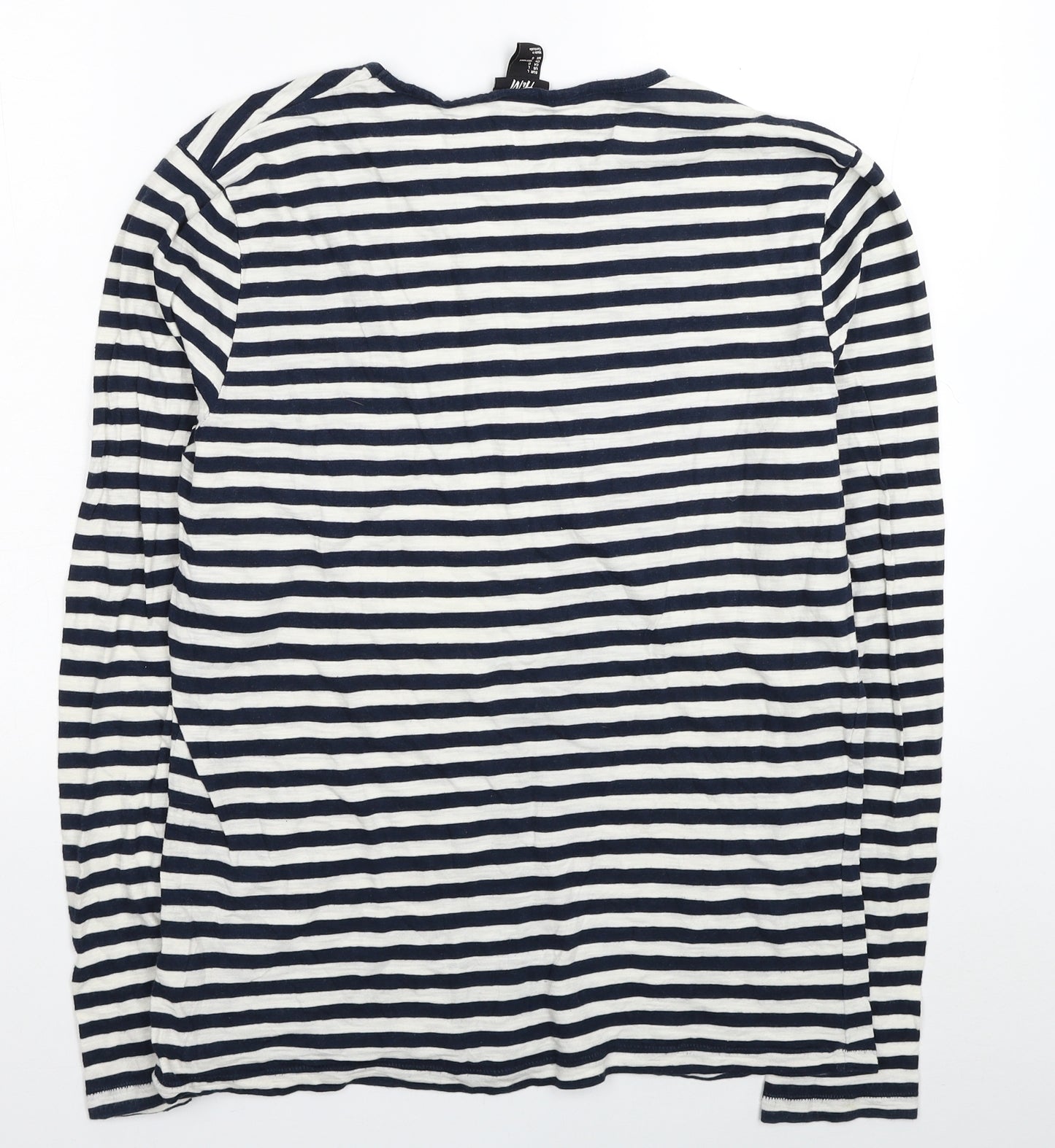 H&M Womens Blue Striped Cotton Basic T-Shirt Size L Round Neck