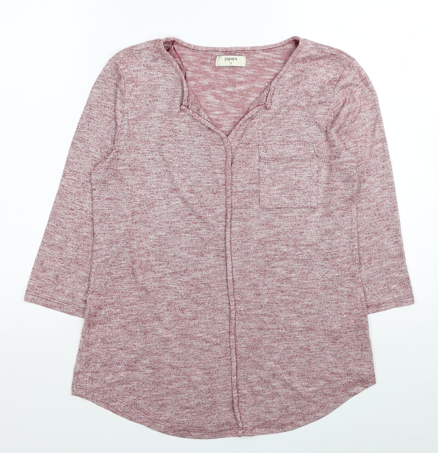 Papaya Womens Red V-Neck Viscose Pullover Jumper Size 12